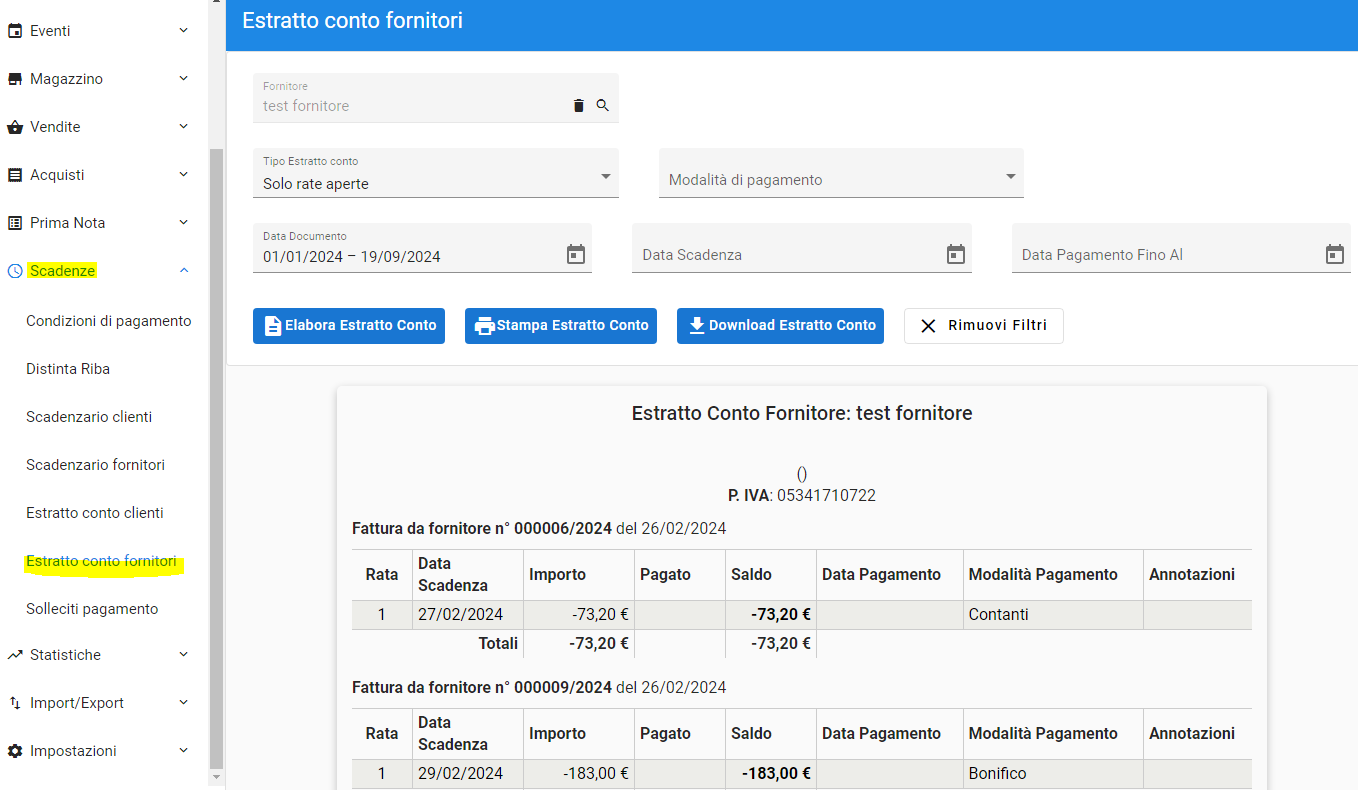 estratto conto fornitore