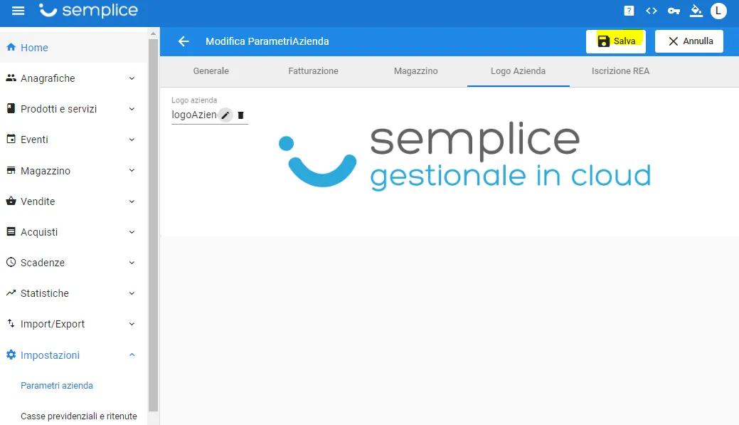 salva modifiche logo azienda