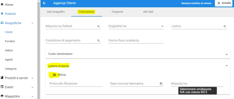 software dichiarazione d'intento