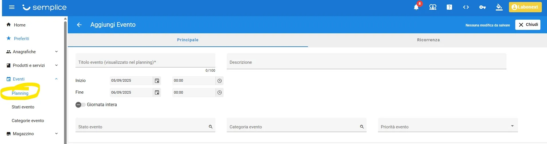inserimento evento in calendario