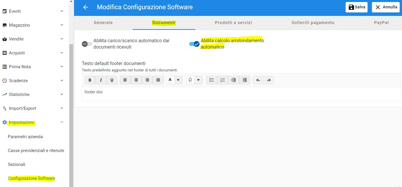 abilitazione arrotondamento fattura elettronica