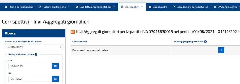 aggregati giornalieri corrispettivi