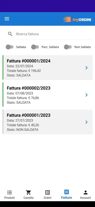 app ordine elenco fatture