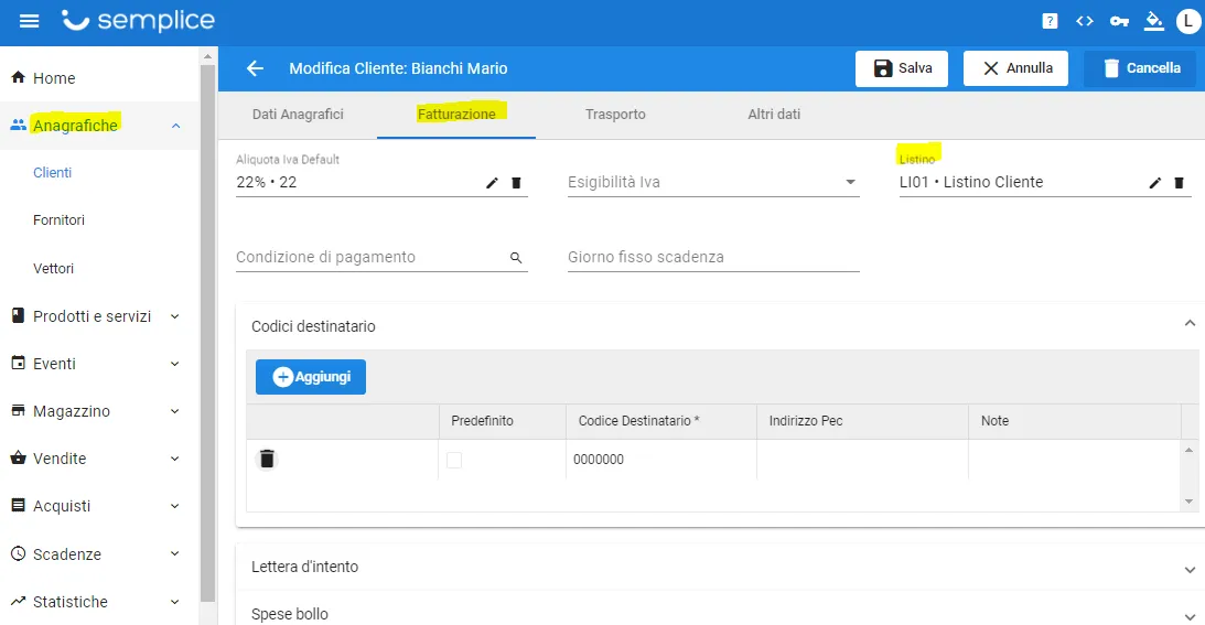 assegnazione listino a cliente