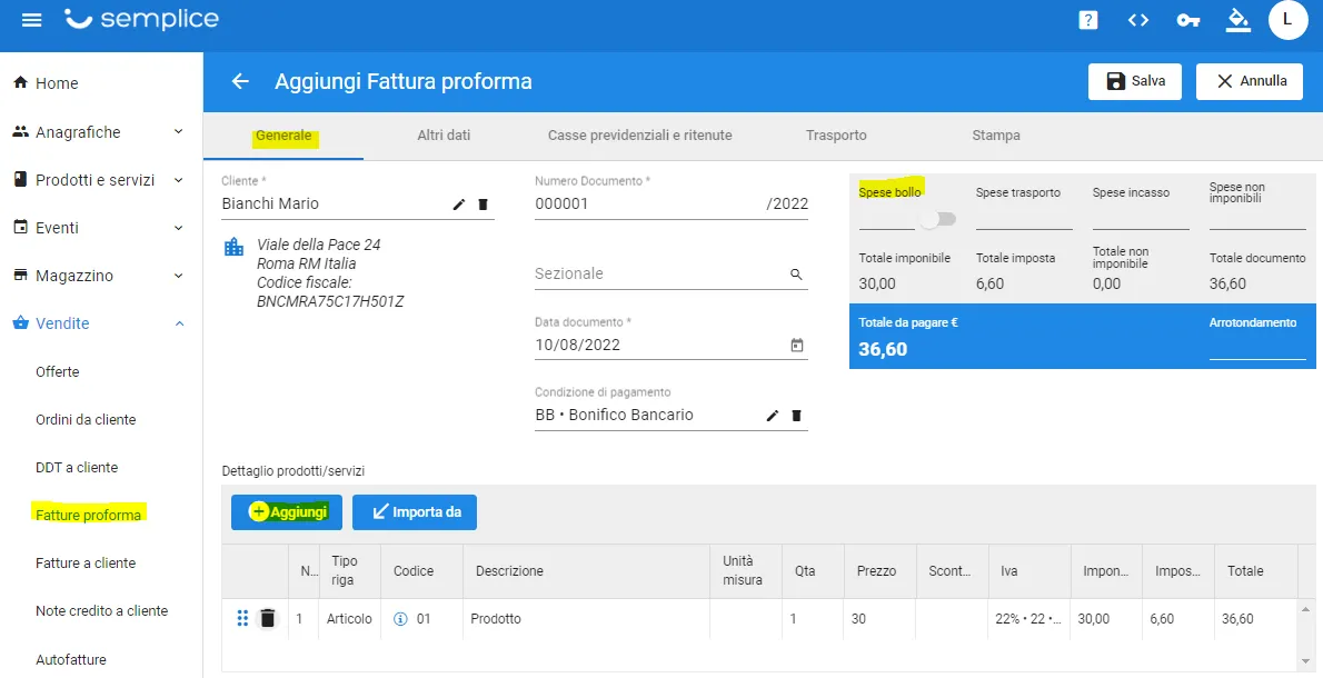 come creare fattura proforma