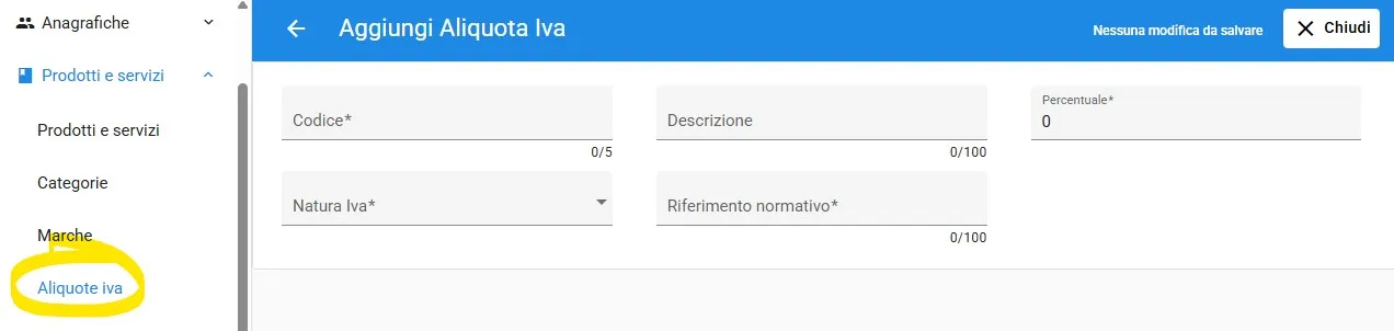 creare aliquota iva