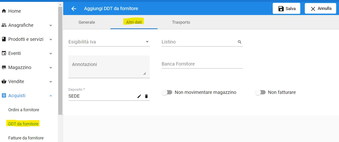 ddt fornitore altri dati