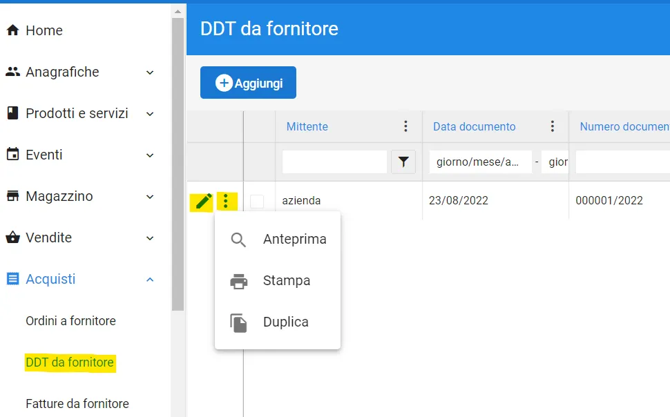 ddt fornitore strumenti