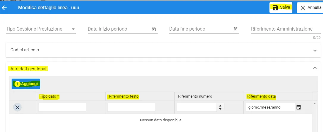 gesrtione lettera d'intento