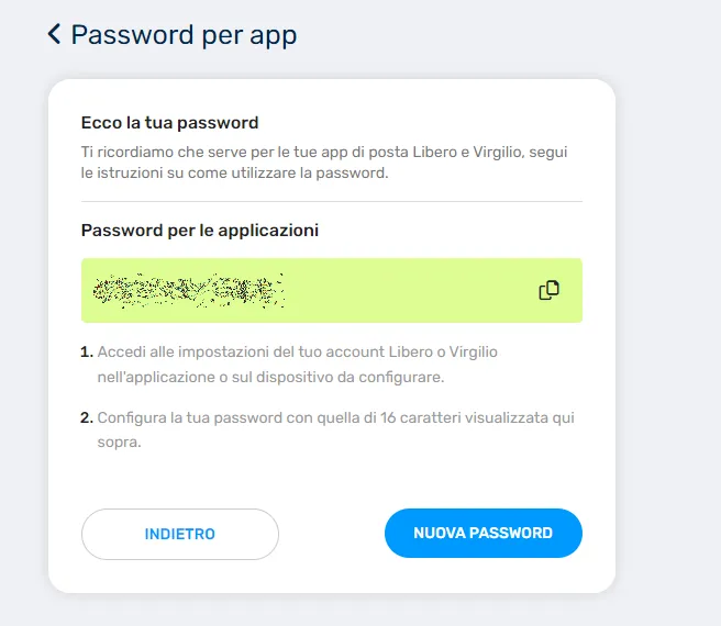 recupero password per le app mail Libero