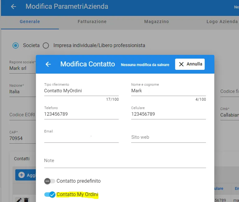 contatto app ordini