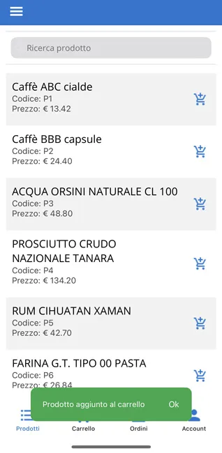 prodotto aggiunto al carrello ordini