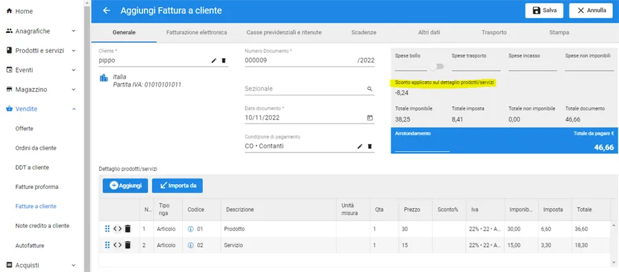 sconto applicato su totale documento