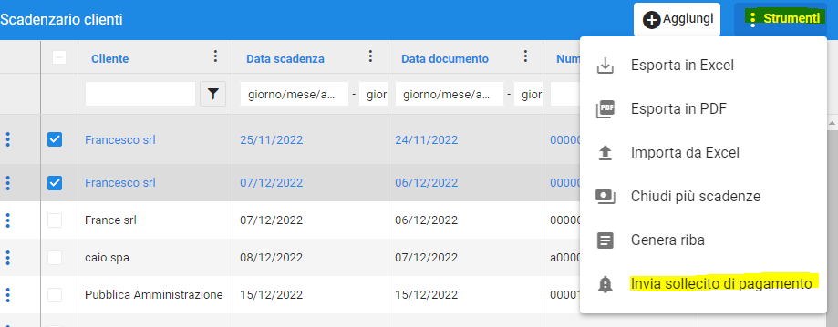 sollecito per più scadenze