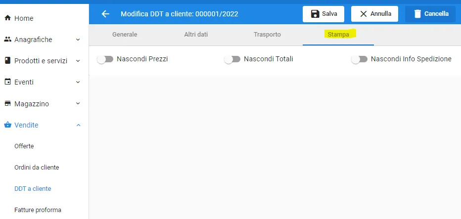 ddt spedizione configurazione stampa