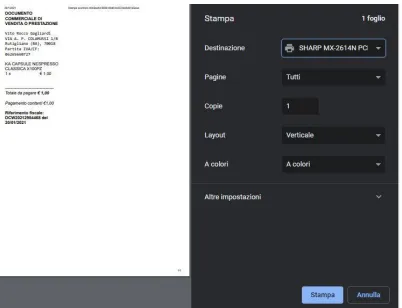 stampa termica scontrino elettronico