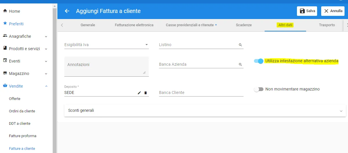 stampare intestazione fattura