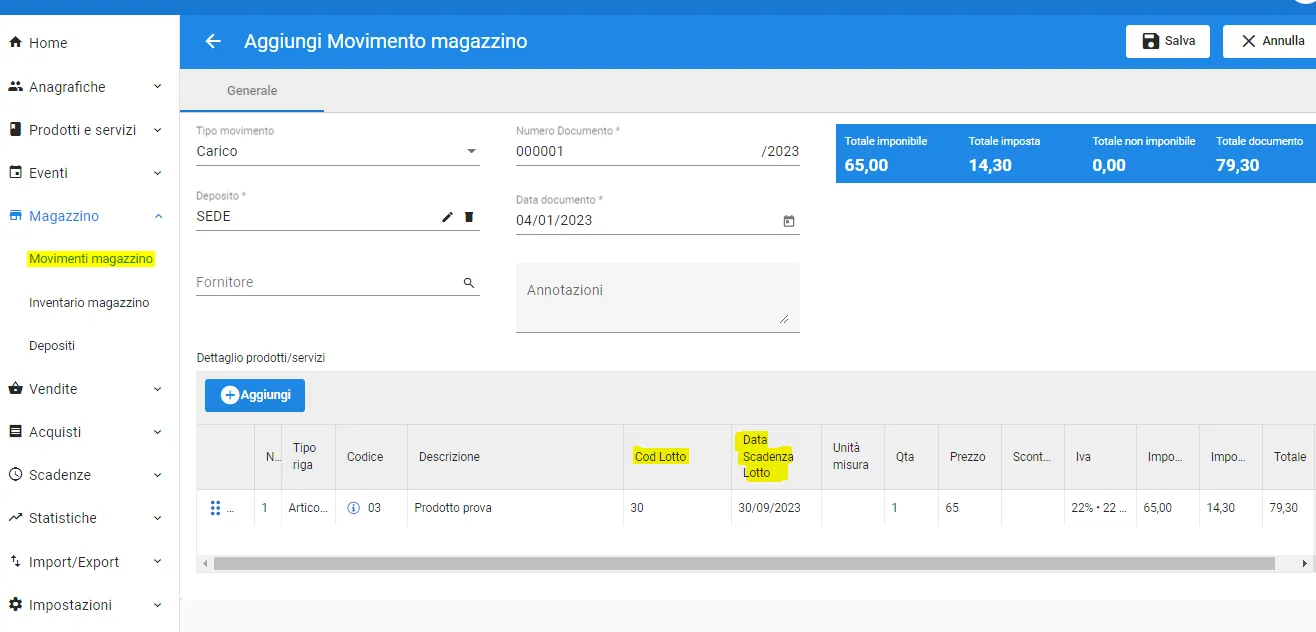 inserimento tracciabilità lotti