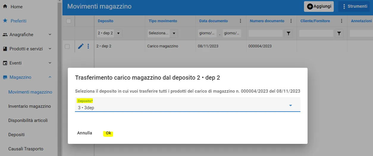 Traferimento emrce tra depositi o furgoni