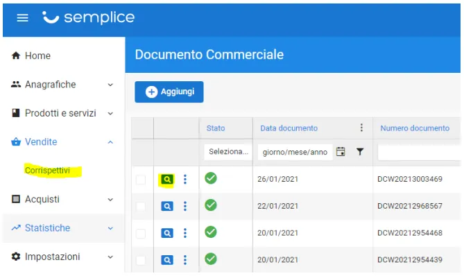 guida visualizzare corrispettivi telematici emessi