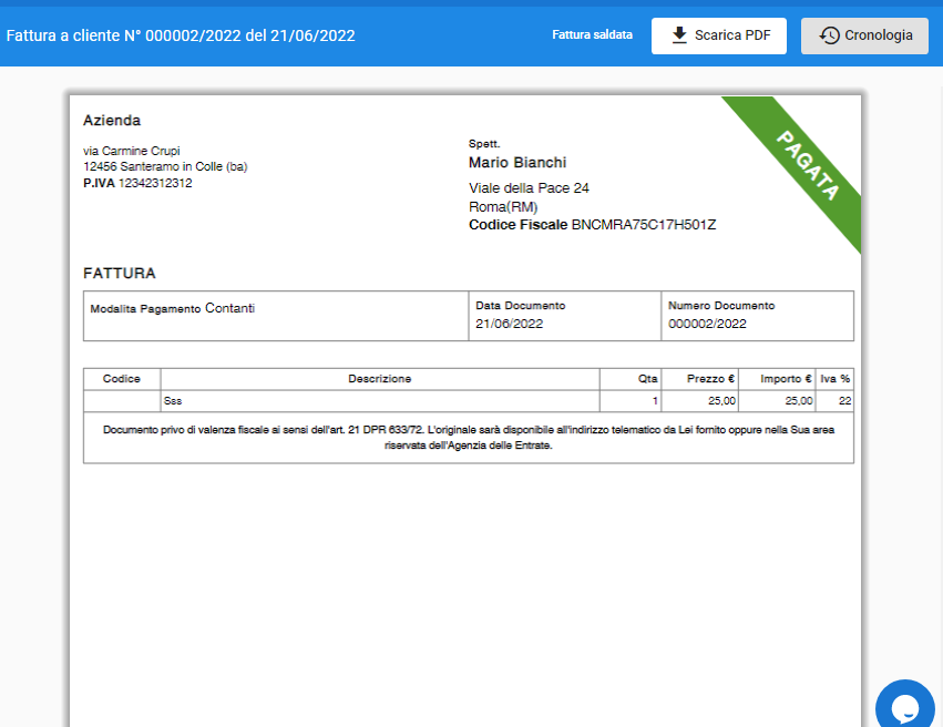visualizzazione fattura pdf online
